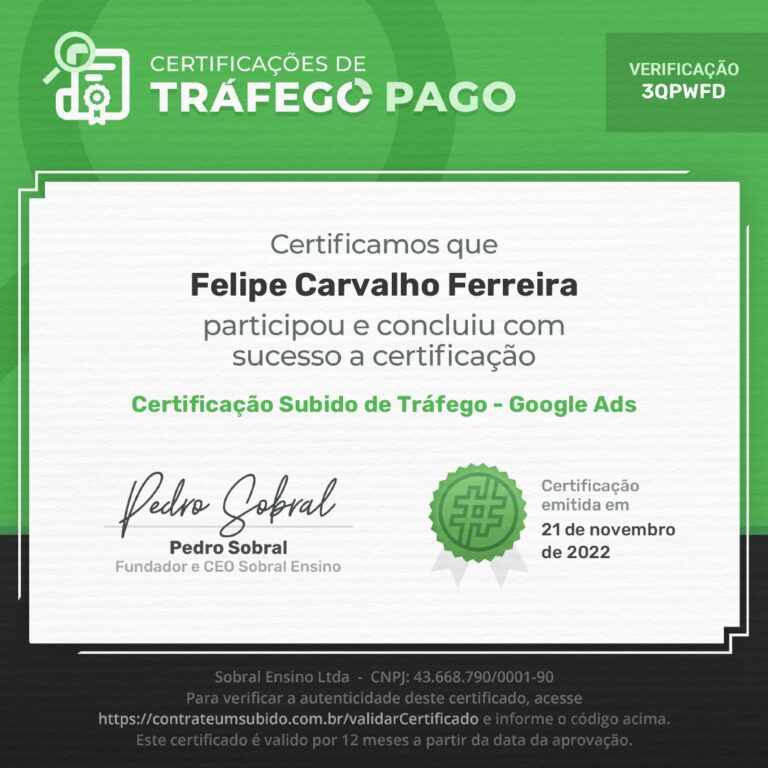 Certificado Comunidade Sobral de Tráfego - Google Ads